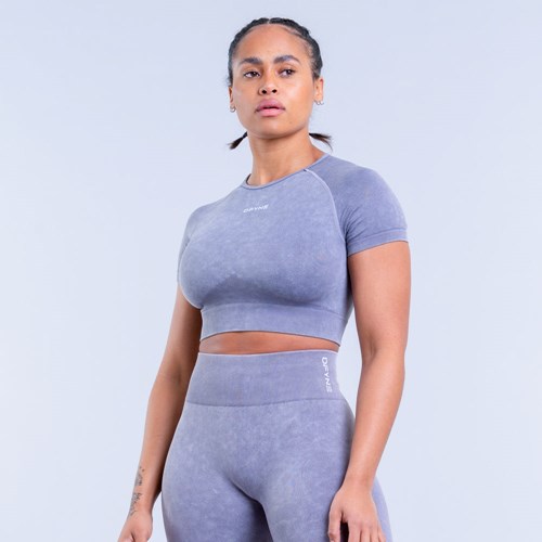 DFYNE Valkyrie Acid Wash Crop Top Grigie | LMNOSRF-07
